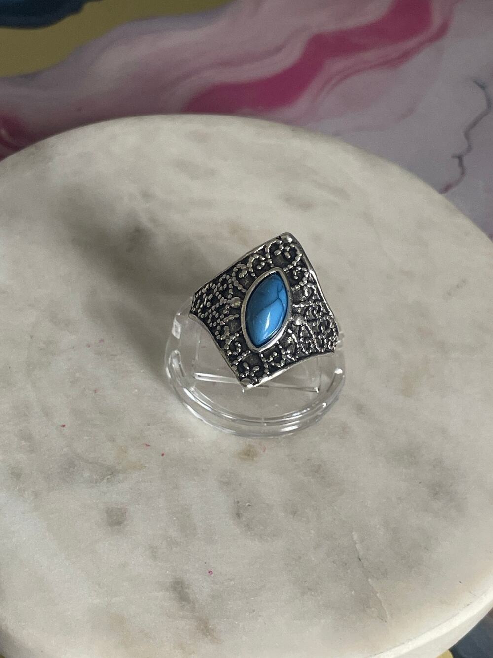 4.5 Silver Red synthetic gem Ring